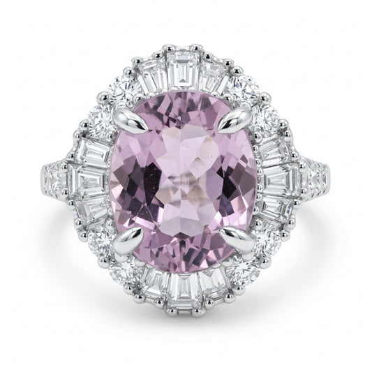 18K 3.66ct Oval Lavender Copper Bearing Tourmaline 1.24cttw White Diamonds Ring