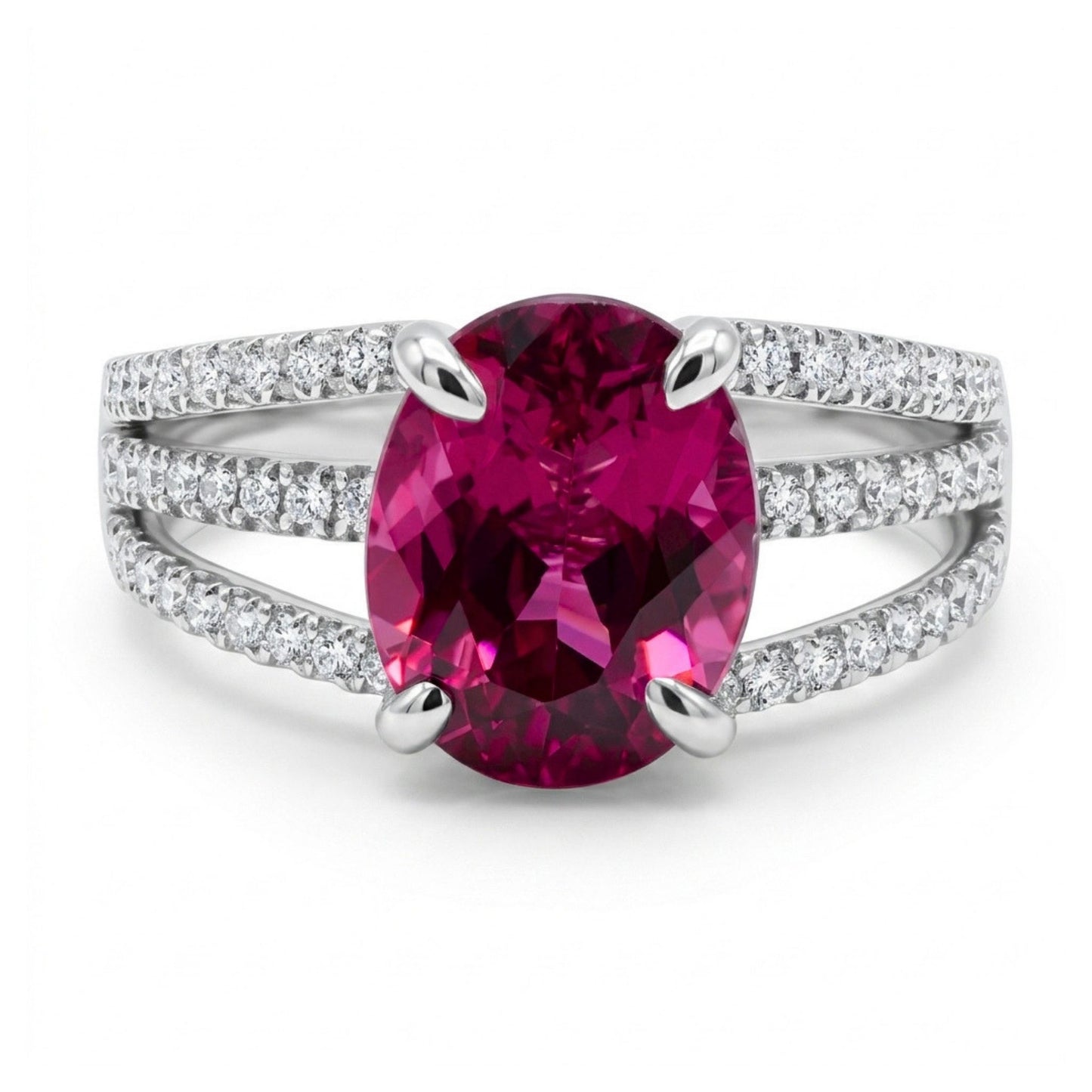14K 2.64ct Oval Rubellite 0.36cttw White Diamonds Ring