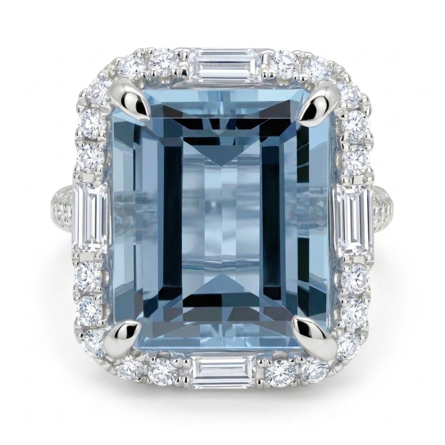 18K 5.45ct Emerald Cut Santa Maria Aquamarine 1.10cttw White Diamonds Ring