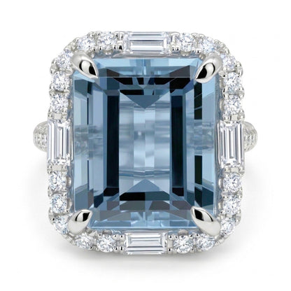 18K 5.45ct Emerald Cut Santa Maria Aquamarine 1.10cttw White Diamonds Ring
