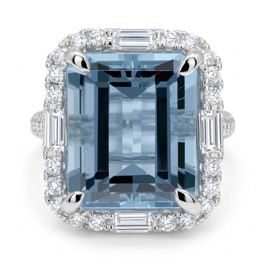 18K 5.45ct Emerald Cut Santa Maria Aquamarine 1.10cttw White Diamonds Ring