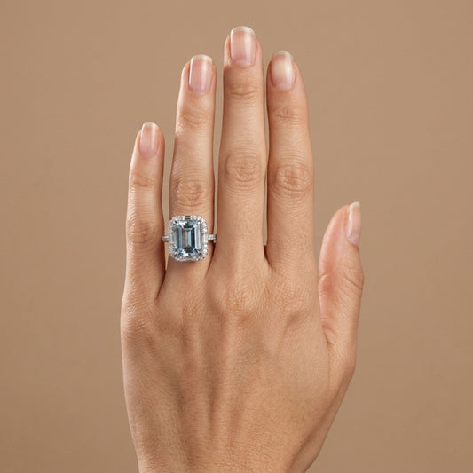 18K 5.45ct Emerald Cut Santa Maria Aquamarine 1.10cttw White Diamonds Ring