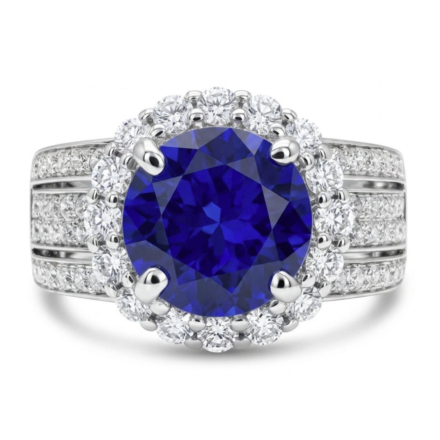 14K 2.07ct Round Blue Wing Tanzanite 1.00cttw VS White Diamonds Ring