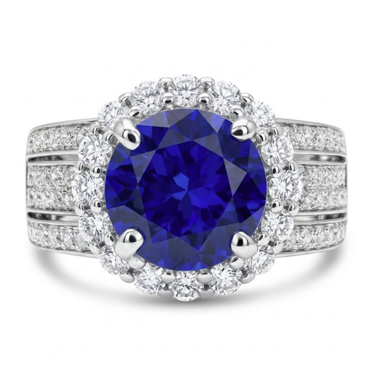 14K 2.07ct Round Blue Wing Tanzanite 1.00cttw VS White Diamonds Ring