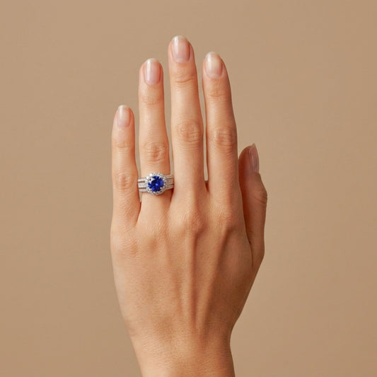 14K 2.07ct Round Blue Wing Tanzanite 1.00cttw VS White Diamonds Ring