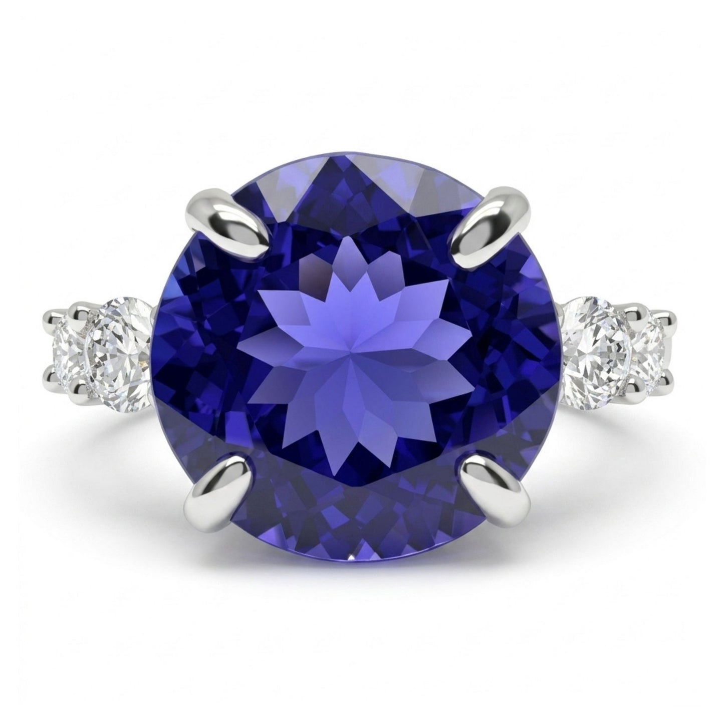 14K 7.01ct Round Blue Wing Tanzanite 1.00cttw White Diamonds Ring
