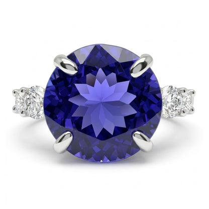 14K 7.01ct Round Blue Wing Tanzanite 1.00cttw White Diamonds Ring