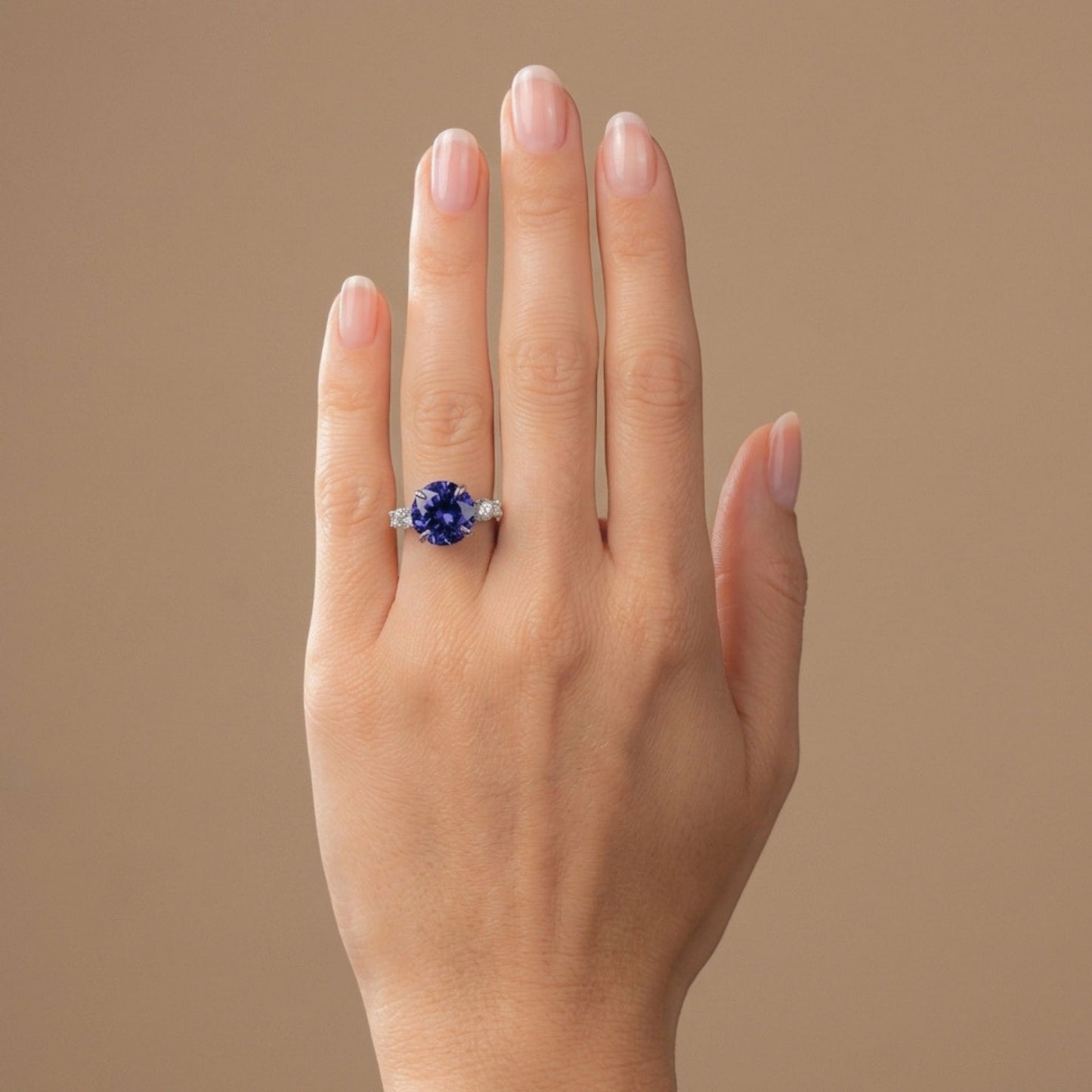 14K 7.01ct Round Blue Wing Tanzanite 1.00cttw White Diamonds Ring