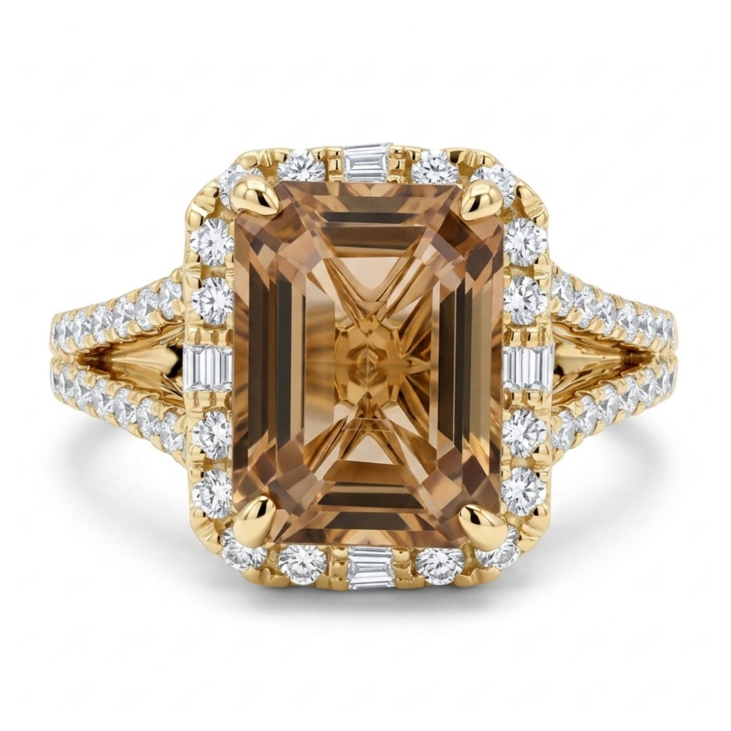18K 2.22ct Emerald Cut Orange Unheated Tanzanite 0.53cttw White Diamonds Ring