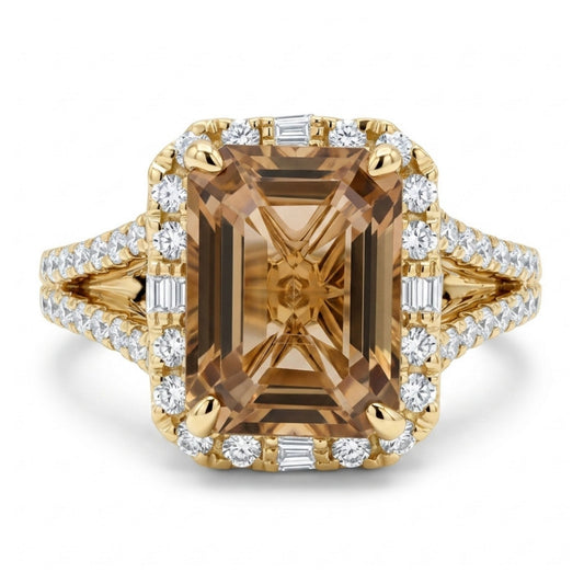 18K 2.22ct Emerald Cut Orange Unheated Tanzanite 0.53cttw White Diamonds Ring