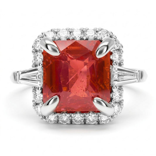 18K 2.25ct Emerald Cut New Find Tanzanian Spinel 0.31cttw White Diamonds Ring
