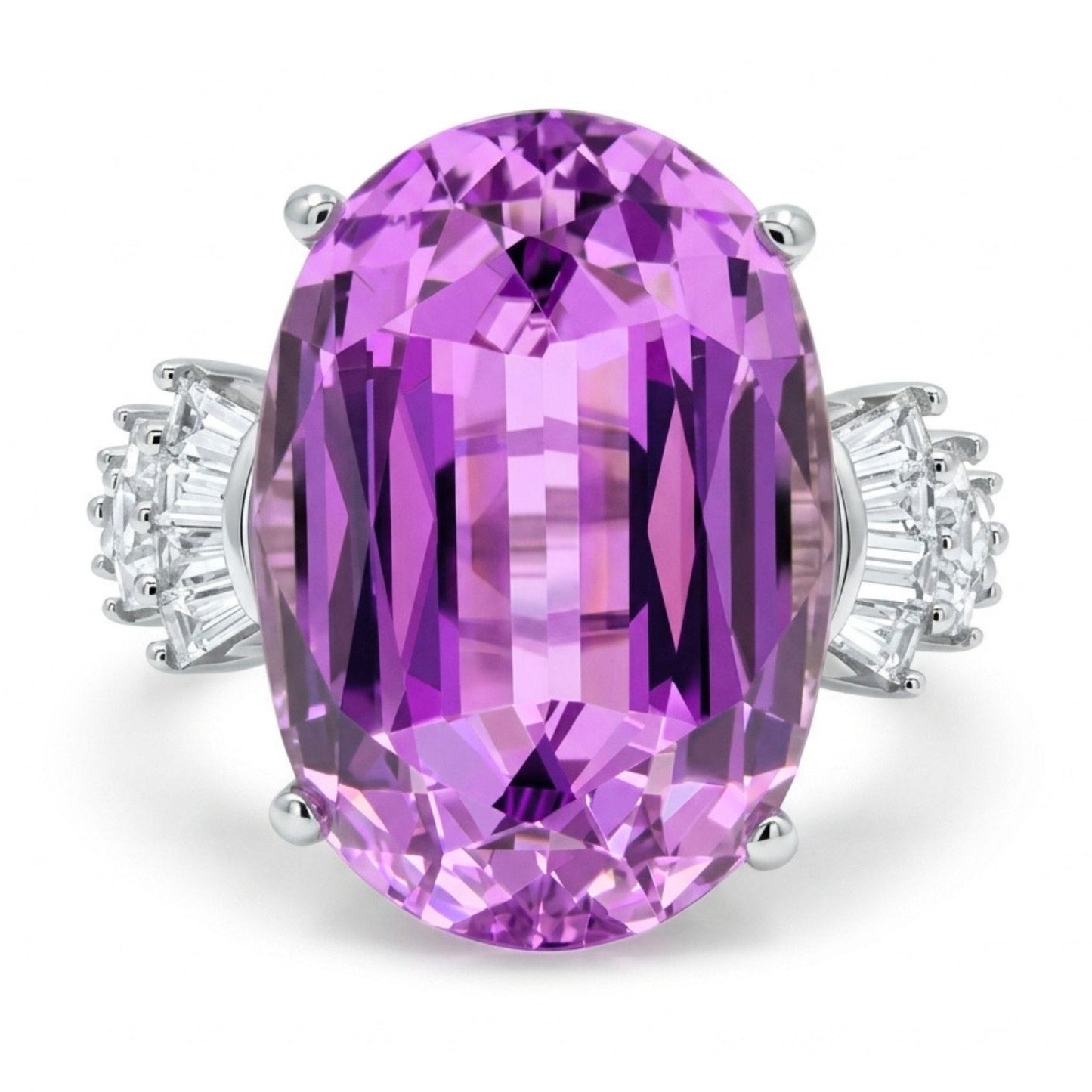 14K 10.99ct Oval Kunzite 0.46cttw White Diamonds Ring