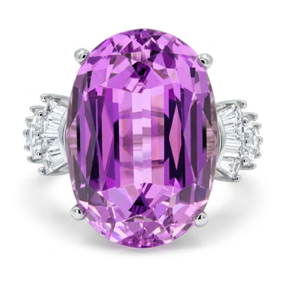 14K 10.99ct Oval Kunzite 0.46cttw White Diamonds Ring