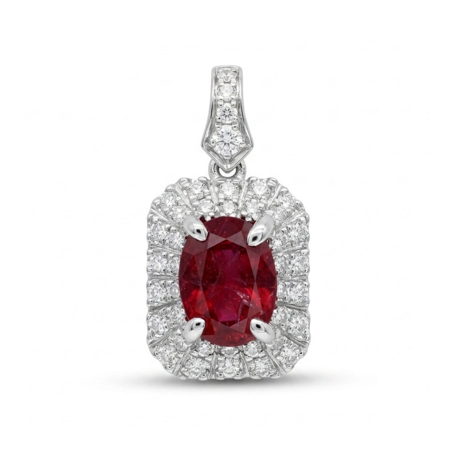 18K 0.63ct Oval Red Beryl 0.21cttw White Diamonds Pendant