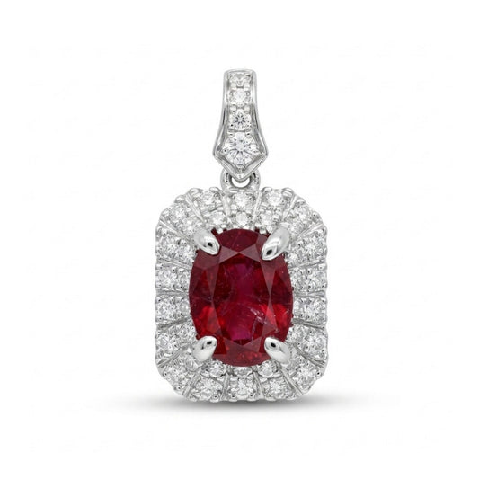 18K 0.63ct Oval Red Beryl 0.21cttw White Diamonds Pendant