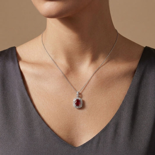 18K 0.63ct Oval Red Beryl 0.21cttw White Diamonds Pendant