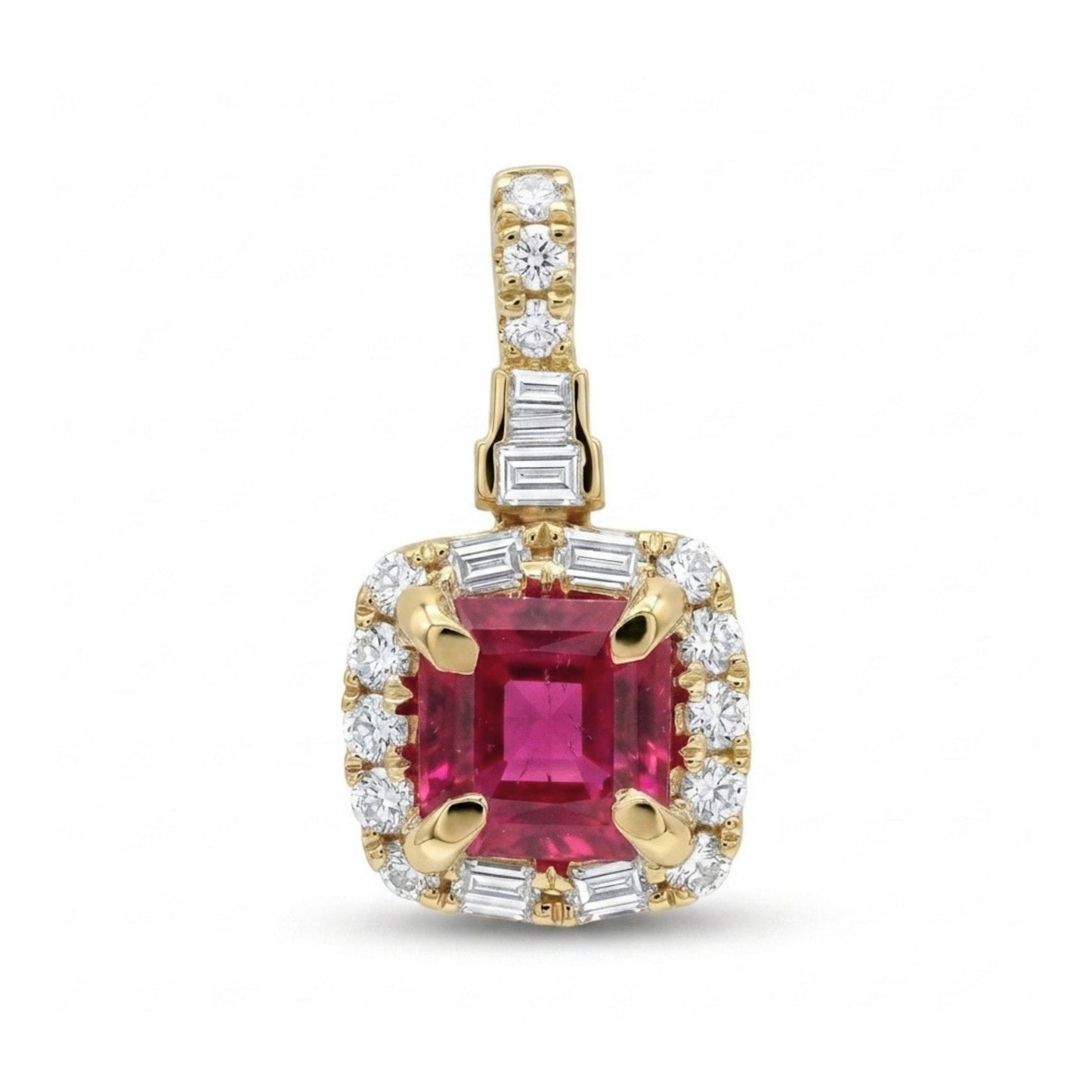 18K 0.43ct Asscher Cut Red Beryl 0.28cttw White Diamonds Pendant