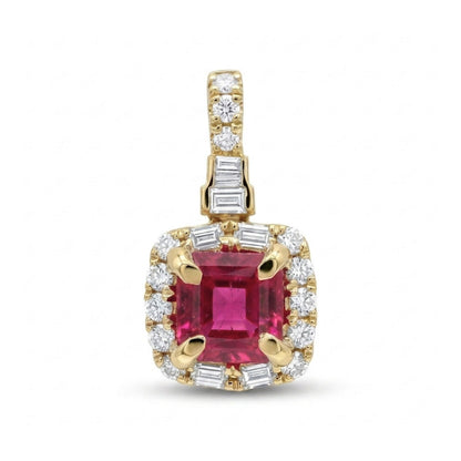 18K 0.43ct Asscher Cut Red Beryl 0.28cttw White Diamonds Pendant