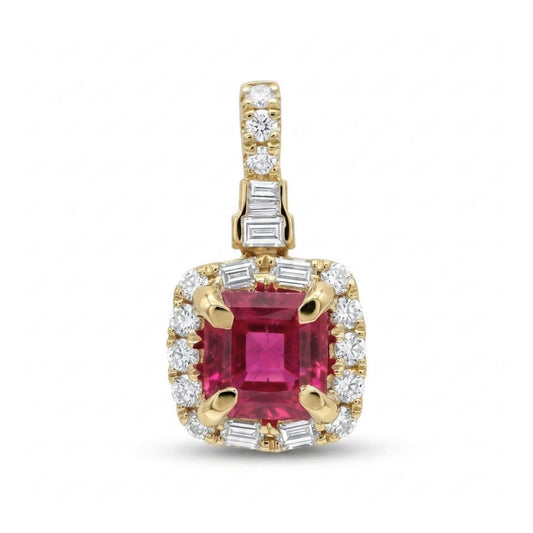 18K 0.43ct Asscher Cut Red Beryl 0.28cttw White Diamonds Pendant