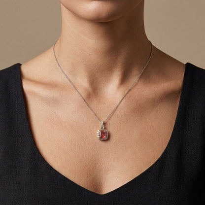 18K 0.43ct Asscher Cut Red Beryl 0.28cttw White Diamonds Pendant