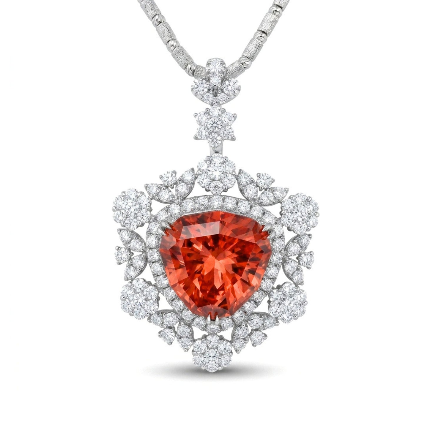 Platinum 11.70ct Trilliant Sweet Home Rhodochrosite 2.53cttw White Diamonds Necklace