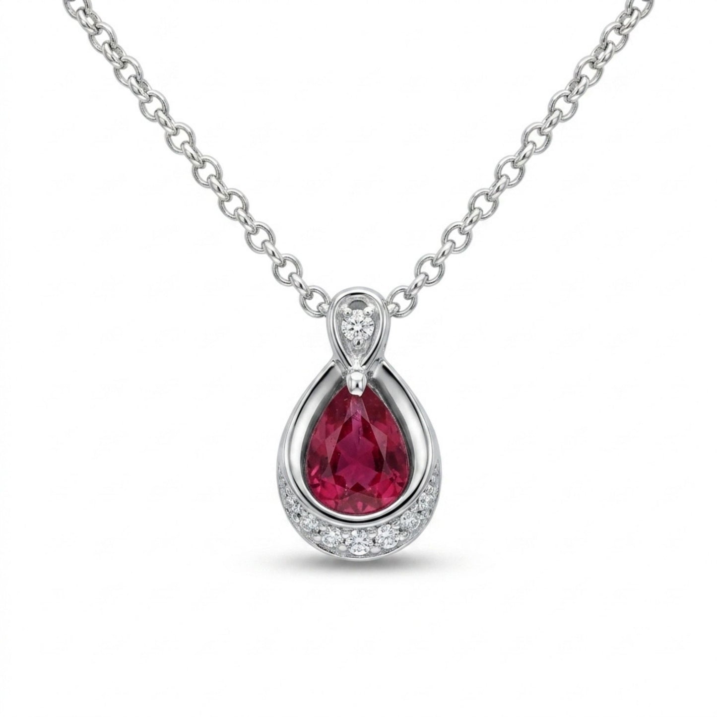 Platinum 0.52ct Pear Shape Burma Ruby 0.02cttw White Diamonds Necklace