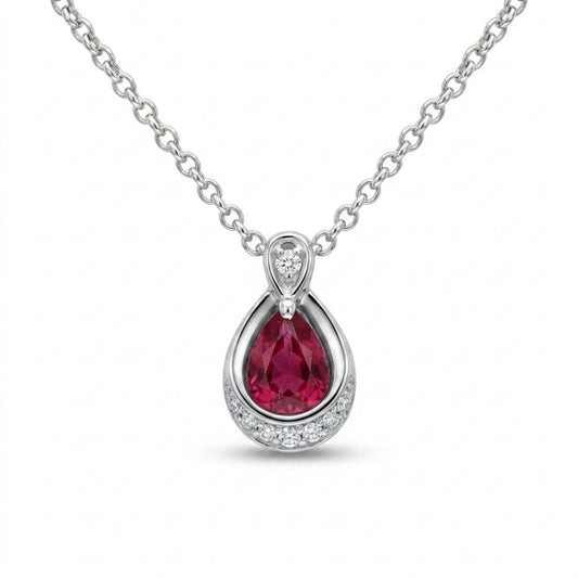 Platinum 0.52ct Pear Shape Burma Ruby 0.02cttw White Diamonds Necklace