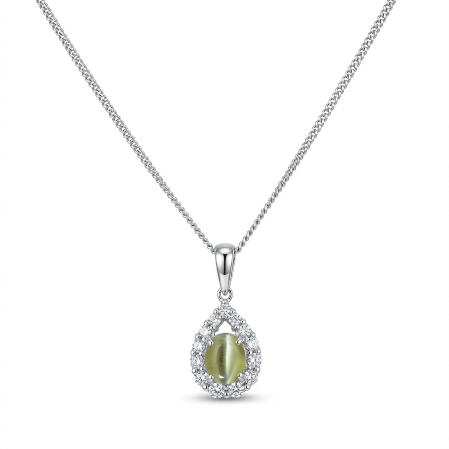Platinum 0.91ct Oval Cat's Eye Chrysoberyl 0.40cttw White Diamonds Necklace