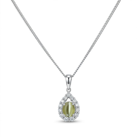 Platinum 0.91ct Oval Cat's Eye Chrysoberyl 0.40cttw White Diamonds Necklace