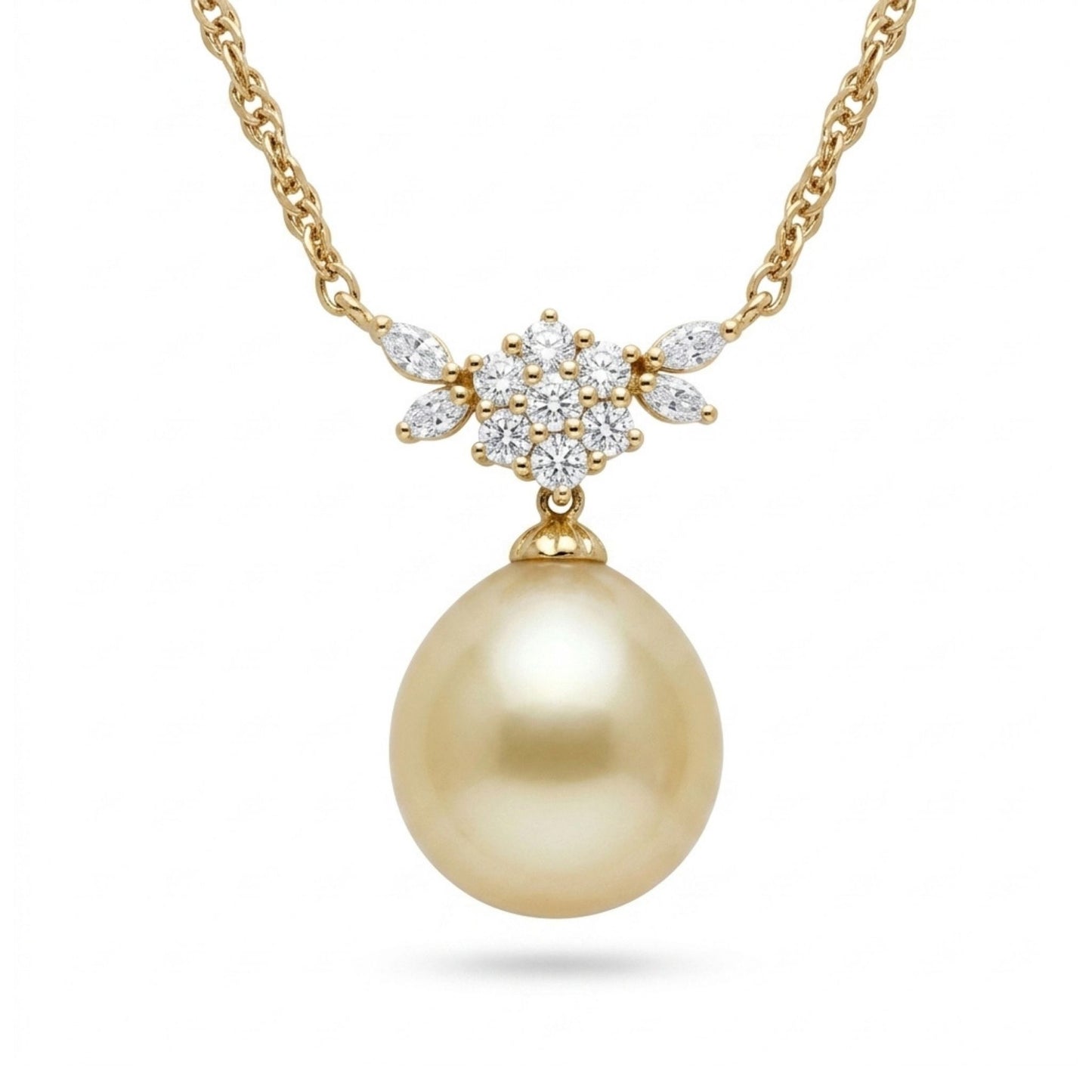 18K 12mm South Sea Golden Pearl 0.60cttw White Diamonds Necklace