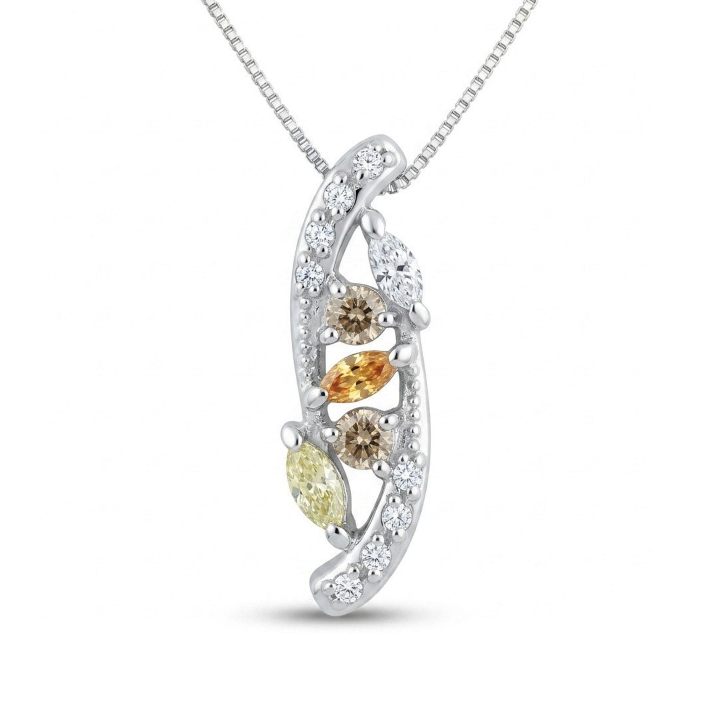 18K 0.21cttw Marquise Multi-Color Diamond 0.16cttw White Diamonds Necklace