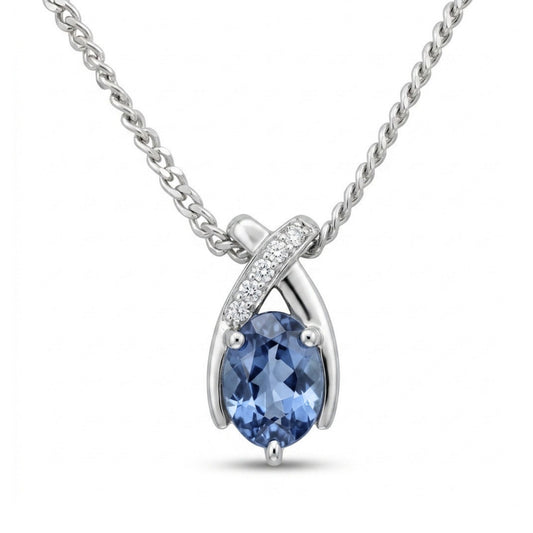 Platinum 0.90ct Oval Santa Maria Aquamarine 0.05cttw White Diamonds Necklace