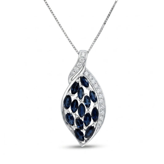 Platinum 2.19cttw Marquise Blue Sapphire 0.26cttw White Diamonds Necklace