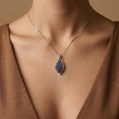 Platinum 2.19cttw Marquise Blue Sapphire 0.26cttw White Diamonds Necklace