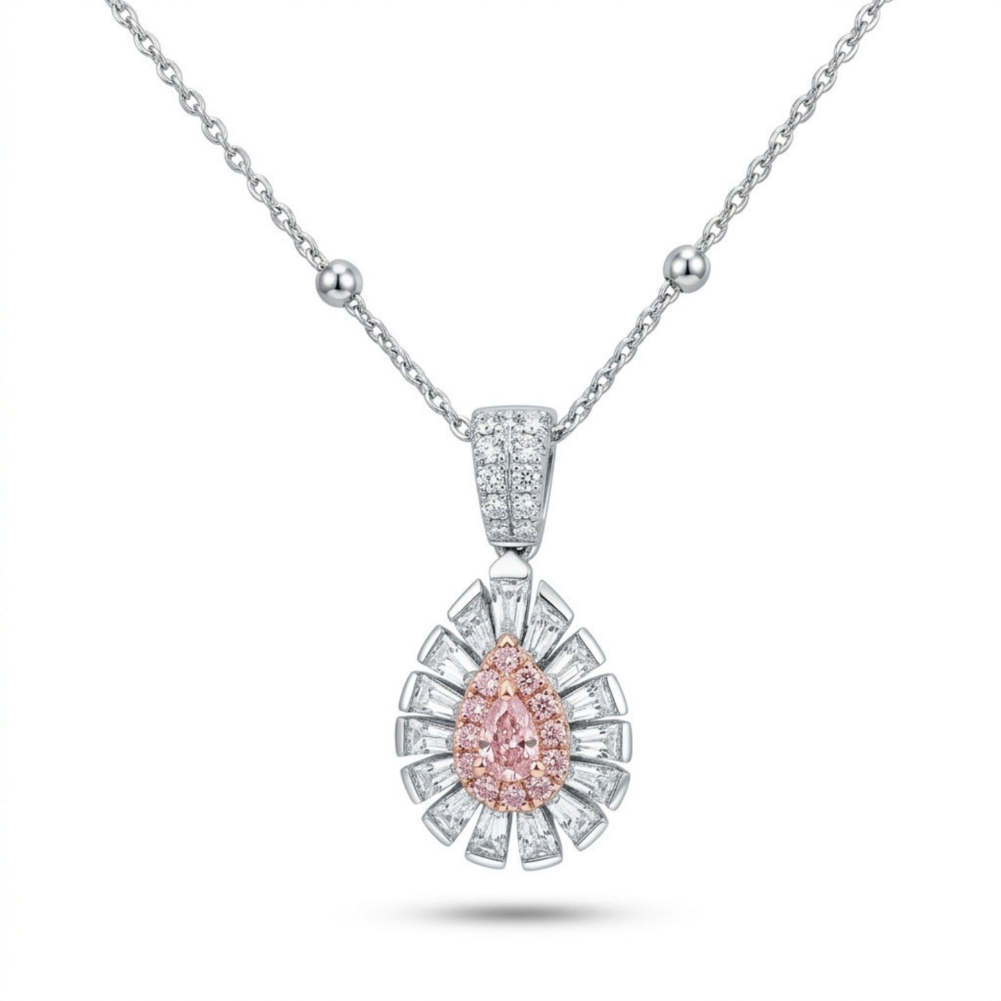Platinum & 18K 0.11ct Pear Shape Pink Diamond 0.48cttw Pink & White Diamonds Necklace