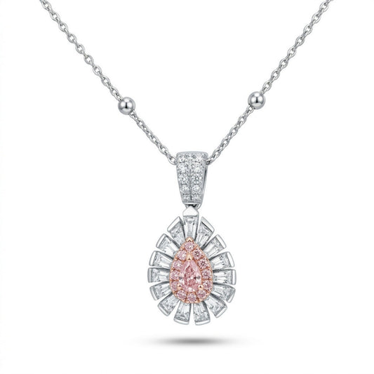 Platinum & 18K 0.11ct Pear Shape Pink Diamond 0.48cttw Pink & White Diamonds Necklace