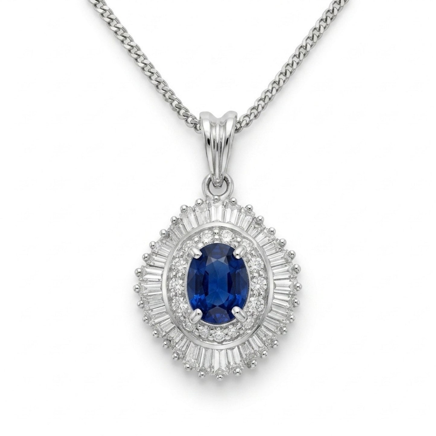 Platinum 1.39ct Oval Blue Sapphire 1.45cttw White Diamonds Necklace
