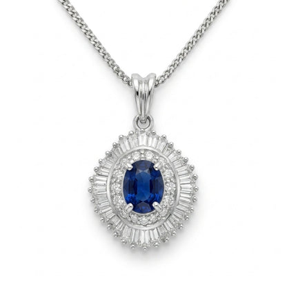 Platinum 1.39ct Oval Blue Sapphire 1.45cttw White Diamonds Necklace