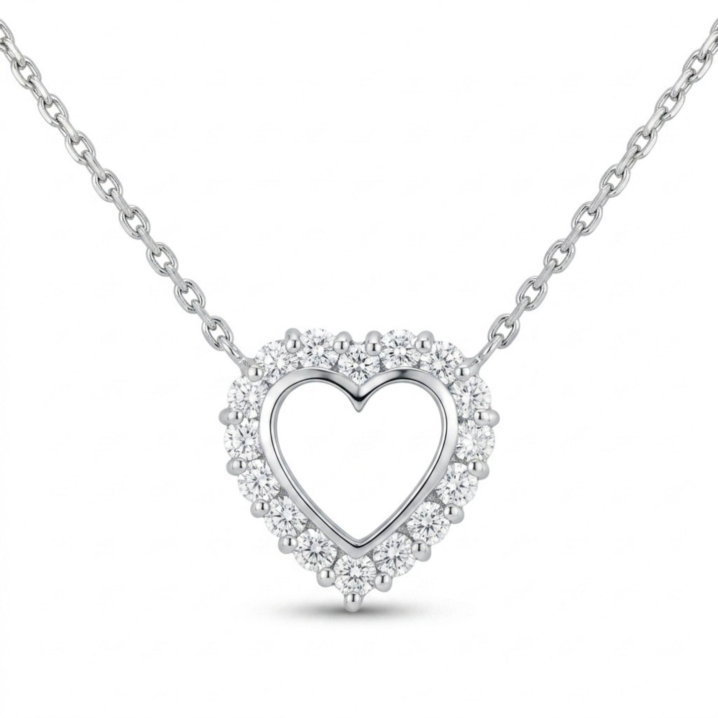 Platinum 0.55cttw Round White Diamond Heart Necklace