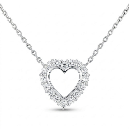 Platinum 0.55cttw Round White Diamond Heart Necklace