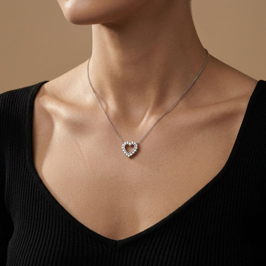 Platinum 0.55cttw Round White Diamond Heart Necklace