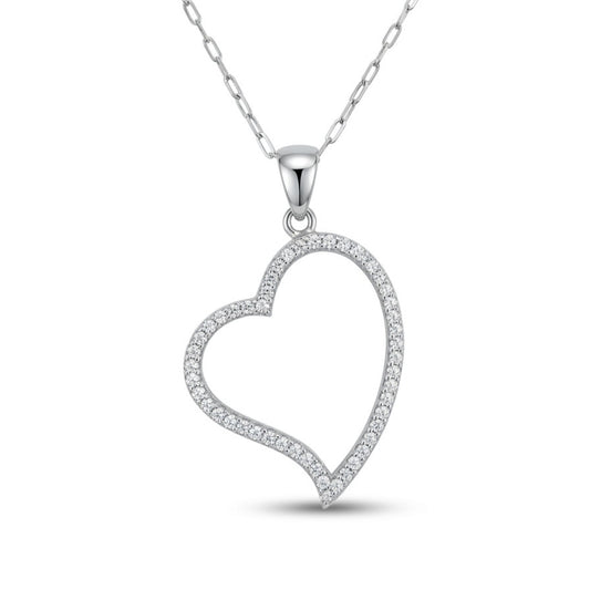 18K 1.00cttw Round White Diamond Heart Necklace