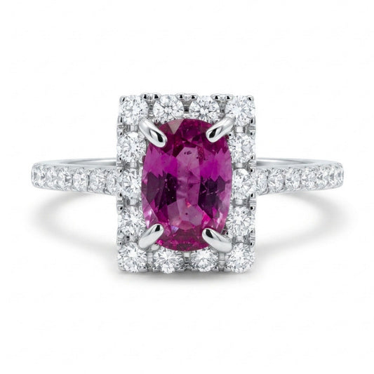 18K 0.77ct Cushion Unheated Kashmir Sapphire 0.41cttw White Diamonds Ring