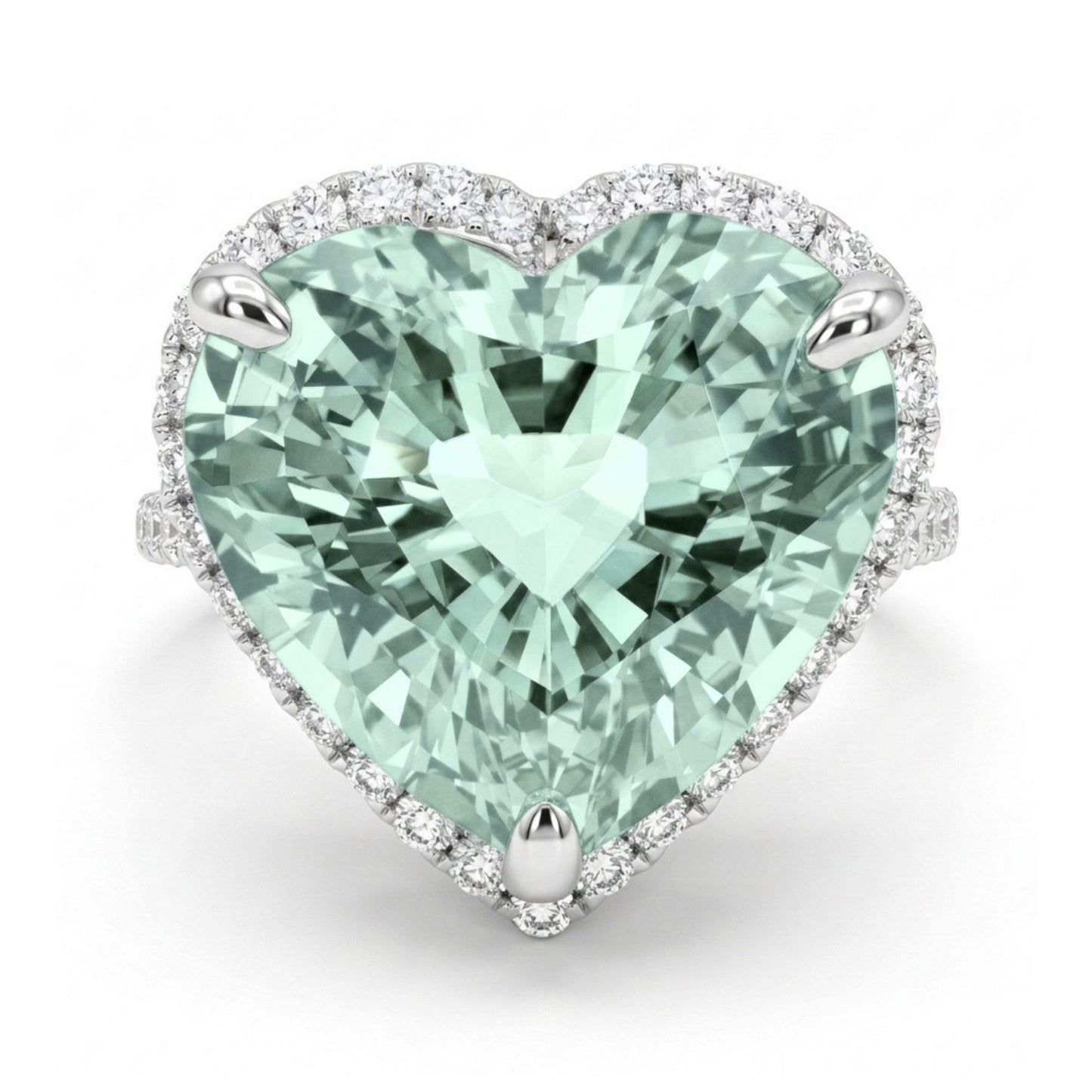 14K 7.47ct Heart Shape Mint Tourmaline 0.53cttw VS White Diamonds Ring