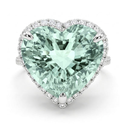 14K 7.47ct Heart Shape Mint Tourmaline 0.53cttw VS White Diamonds Ring