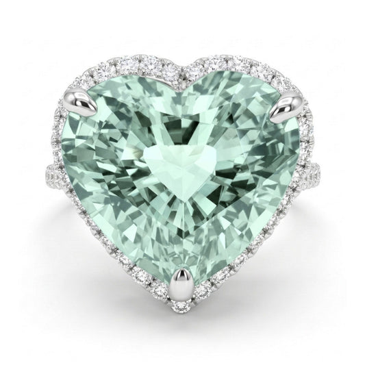 14K 7.47ct Heart Shape Mint Tourmaline 0.53cttw VS White Diamonds Ring