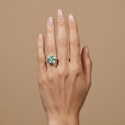 14K 7.47ct Heart Shape Mint Tourmaline 0.53cttw VS White Diamonds Ring