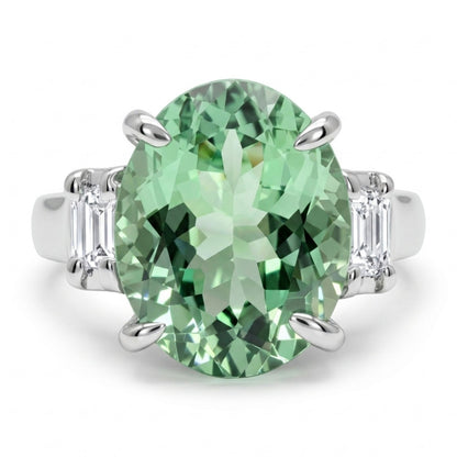 Platinum 3.53ct Oval Green Paraiba 0.20cttw White Diamonds Ring