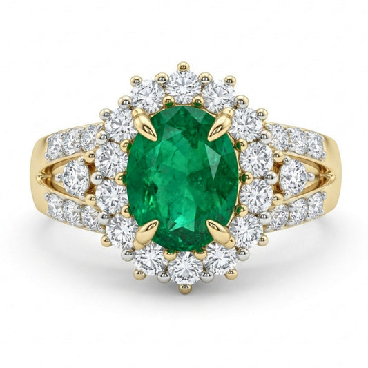 14K 1.18ct Oval Private Collection Colombian Emerald 0.79cttw VS White Diamonds Ring