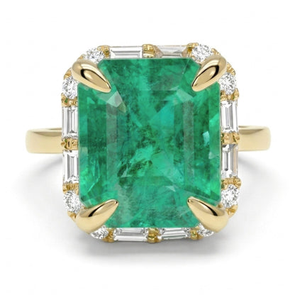 18K 3.55ct Emerald Cut Zambian Emerald 0.34cttw White Diamonds Ring